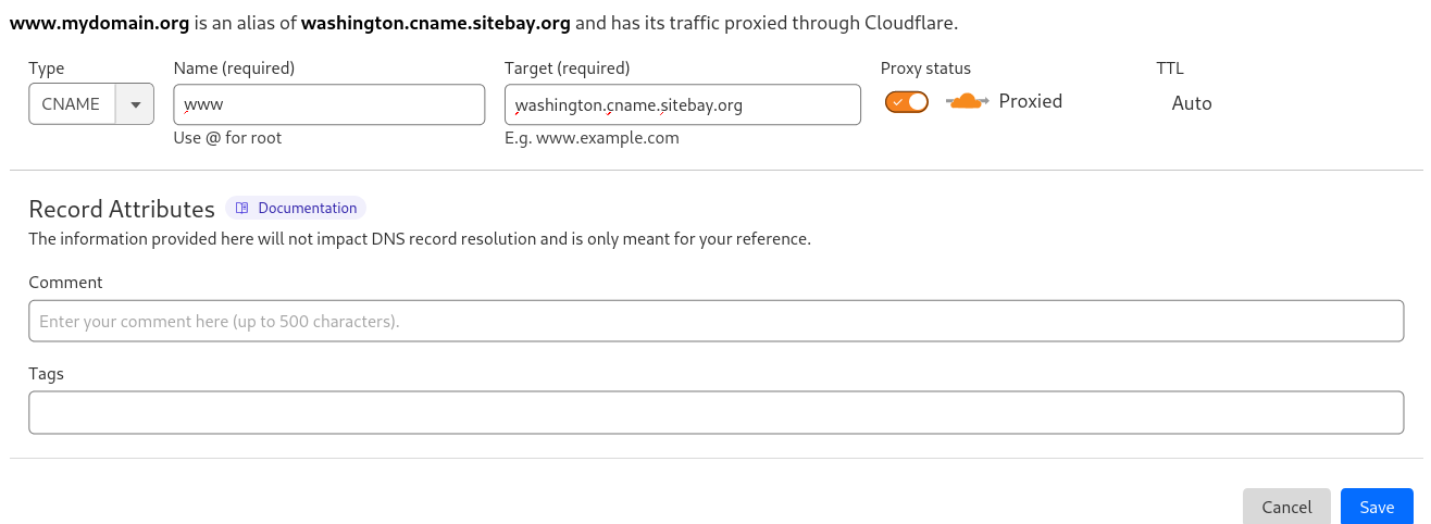 Cloudflare CNAME setup